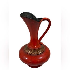 Haeger Vintage Red Ceramic Aladdin Style Pitcher ~ Made in USA ~ RARE